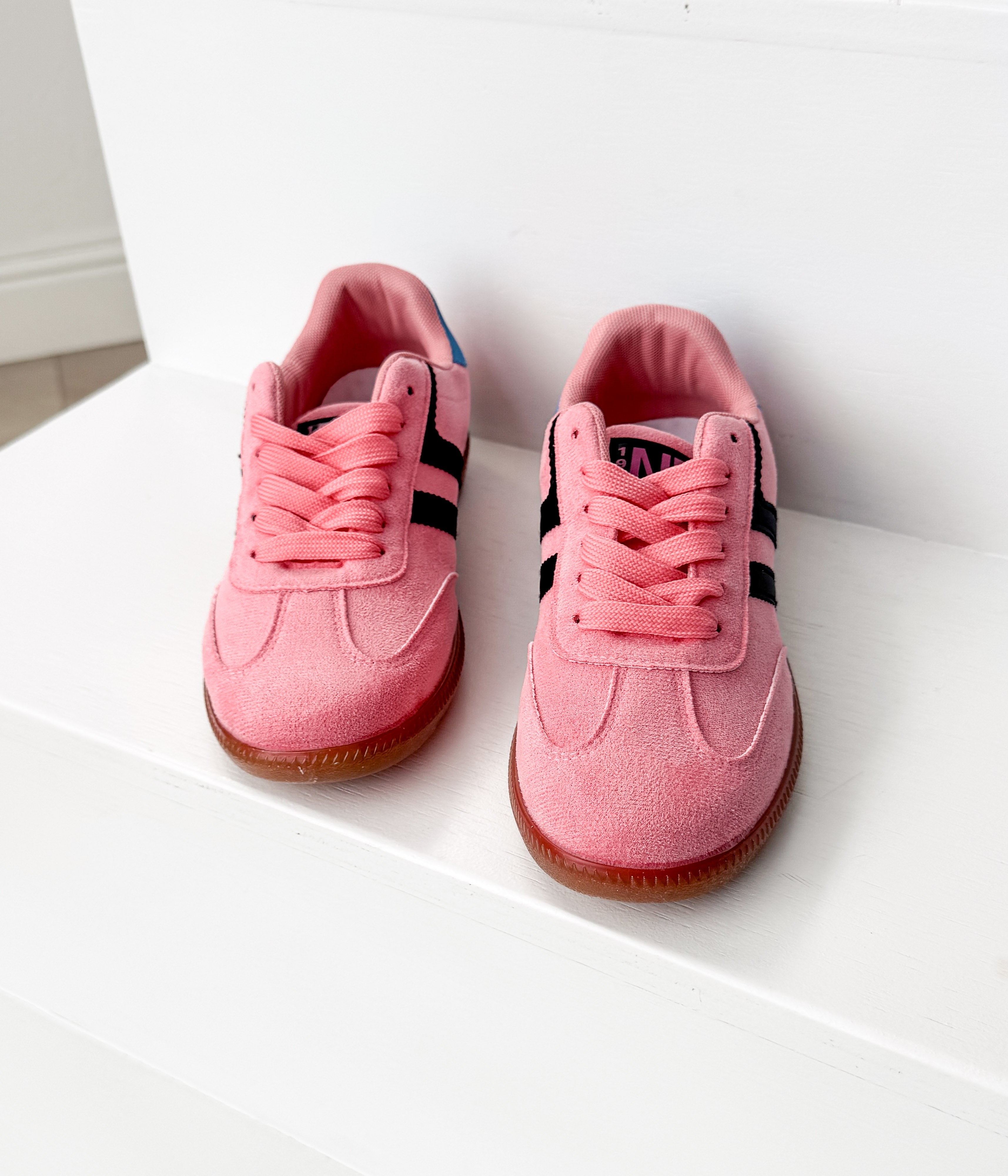 Stockholm Pink Velvet Sneaker With Black Teal Accents Naughty Monkey